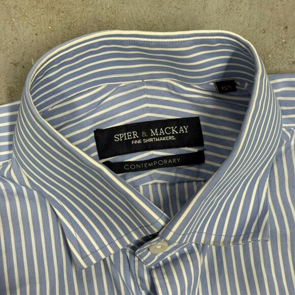 Spier & Mackay Dress Shirt Striped Long Sleeve Blue/White Cotton 15 1/2 Medium - Picture 6 of 9